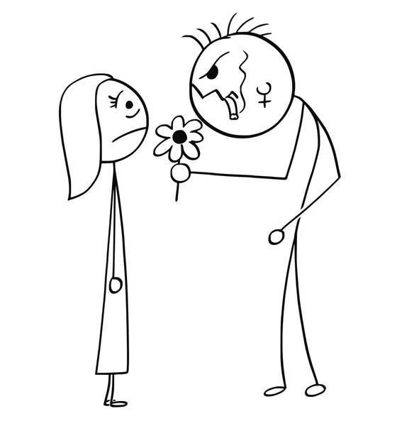 Dessin animé vectoriel de Surprise jeune femme sur rendez-vous avec laid homme wi — Image vectorielle