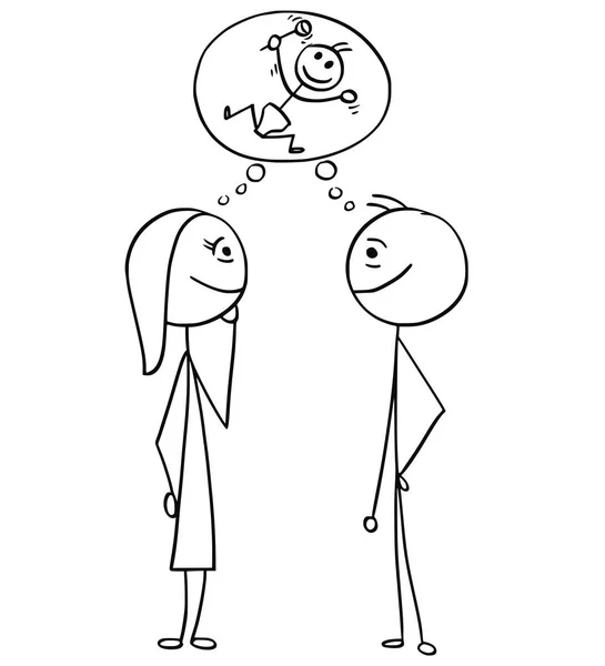 Vetor Desenhos Animados do Homem e da Mulher Pensando Planejando Juntos Sobre — Vetor de Stock