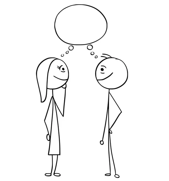 Caricatura vectorial del hombre y la mujer con la burbuja vacía del discurso en blanco — Archivo Imágenes Vectoriales
