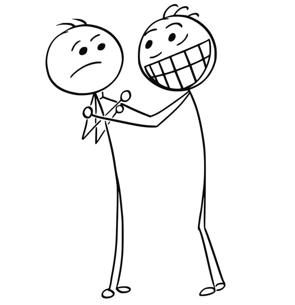 Vector Cartoon van Man met brede grijns glimlach geven een andere Man H — Stockvector