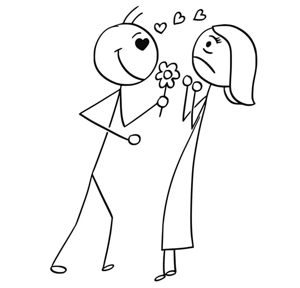 Cartone animato vettoriale di donna che resiste alla dichiarazione d'amore o confessa — Vettoriale Stock