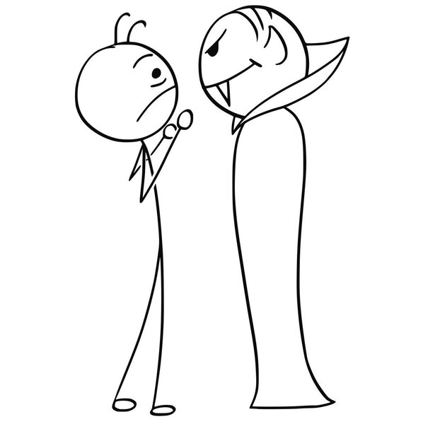 Vector Cartoon of Man Frightened Scared by Vampire