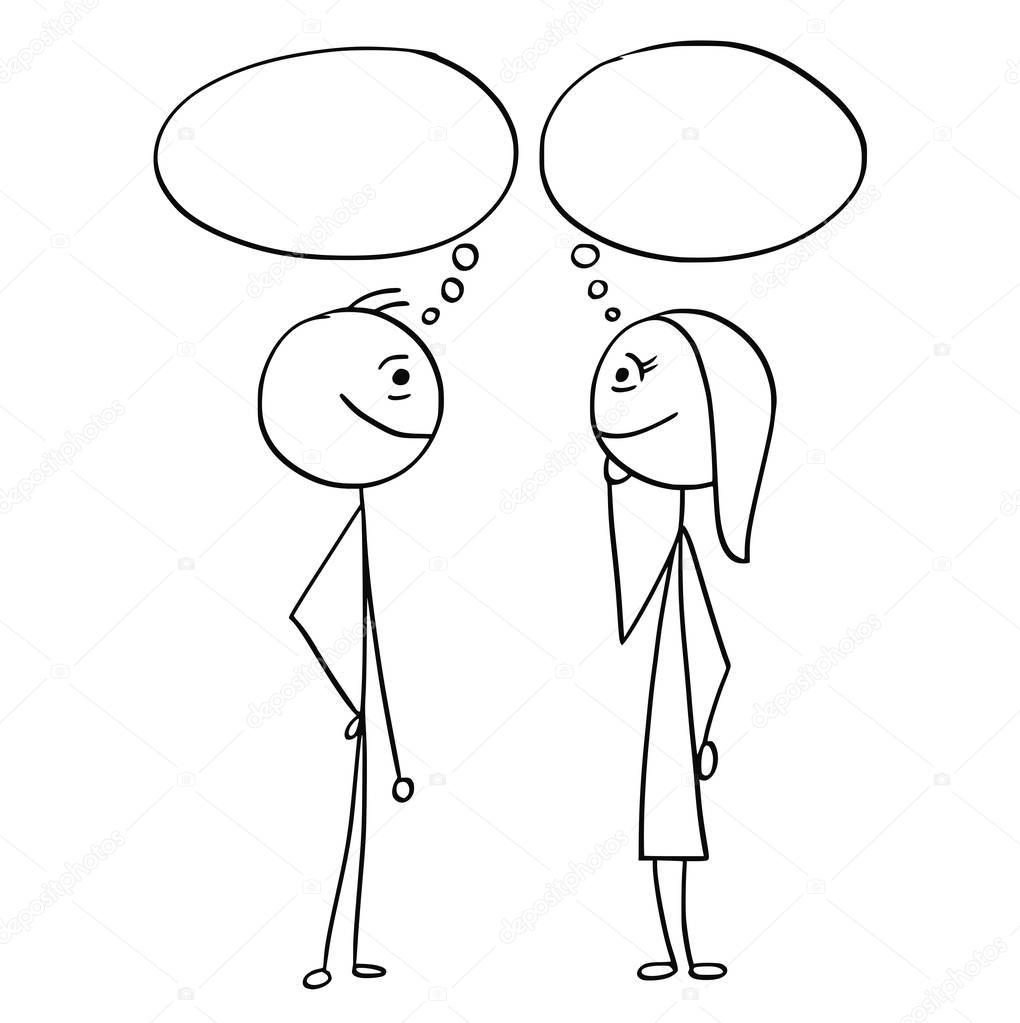 Vector Cartoon of Man and Woman with Empty Blank Speech Bubbles