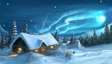 Karlı kış Noel gece yazlık dijital boyama