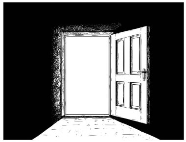 Açık ahşap karar kapı karikatür vektör 