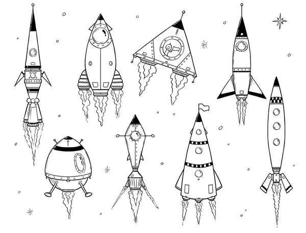 Conjunto de foguetes de naves espaciais dos desenhos animados —  Vetores de Stock