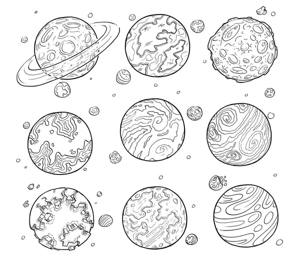 Zeichnungen von außerirdischen Planeten. — Stockvektor