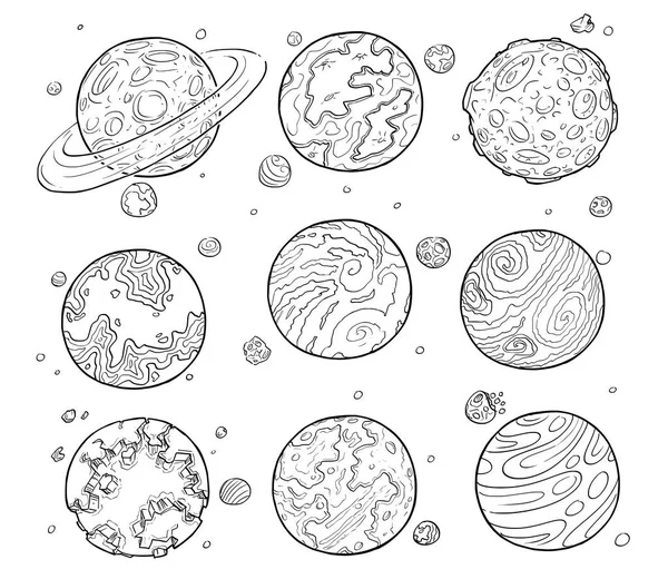 Conjunto de dibujos animados de planetas alienígenas . — Vector de stock