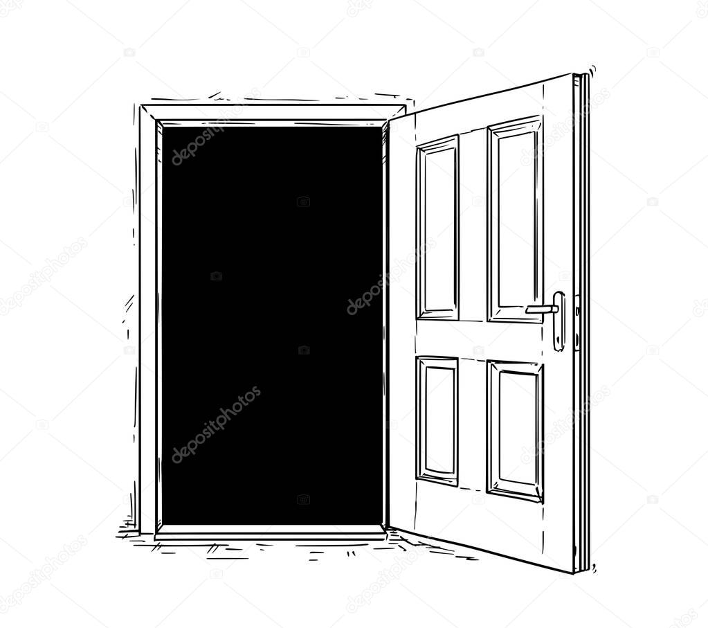 Cartoon Vector of Open Wooden Decision Door 