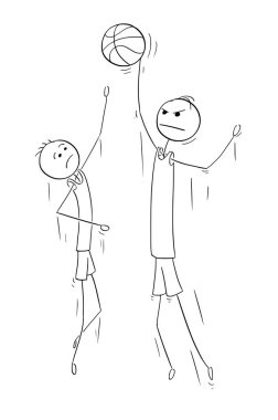 Vector Cartoon of Two Tall Basketball Players Jumping to Catch G
