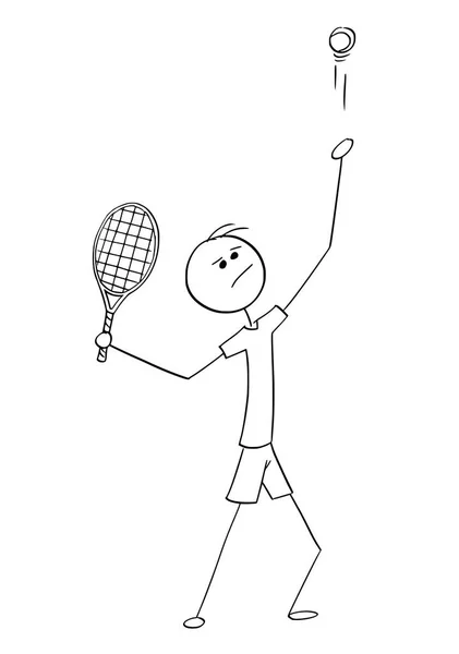 Vector Cartoon of Male Tennis Player Service Serving — Stock Vector