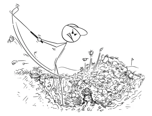 Dibujos animados del jugador de golf masculino en el agujero de hierba — Vector de stock