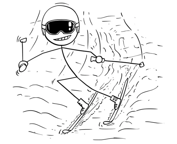 Dibujos Animados de Hombre Esquí Masculino cuesta abajo — Vector de stock