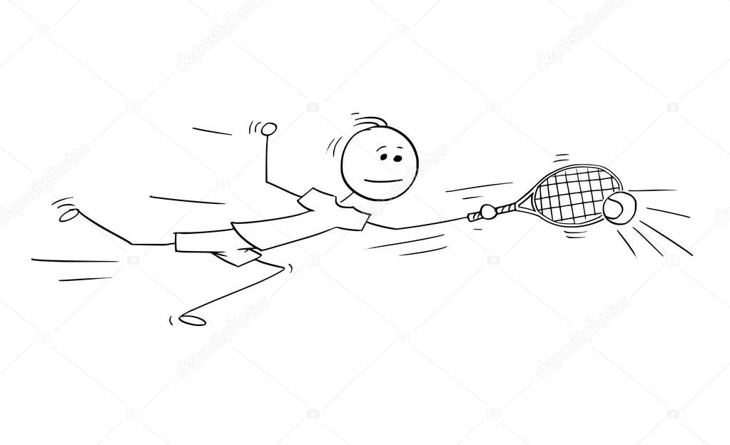 Vector Cartoon of Male Tennis Player Playing Returning