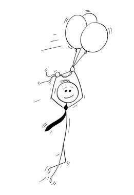 Hava balonları üzerinde uçan iş adamı, çizgi film