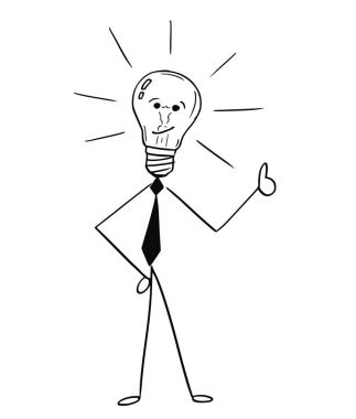 İş adam ampul başparmak gösterilen çizgi film