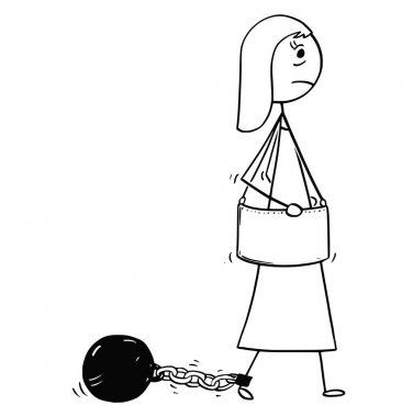 İşkadını zinciri ve demir topu Att ile kavramsal karikatür