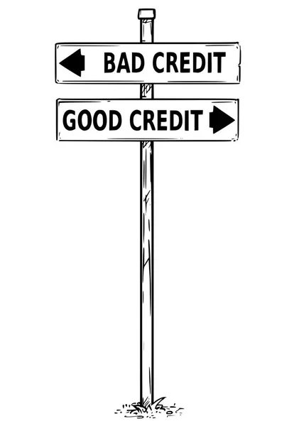 खराब किंवा चांगले क्रेडिट निर्णय बाण दोन बाण साइन रेखांकन — स्टॉक व्हेक्टर
