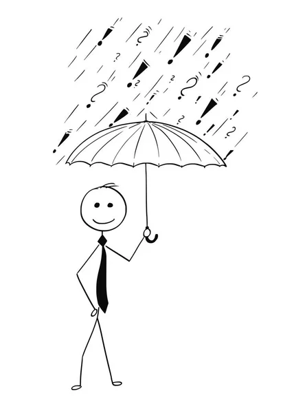 Desenhos animados de homem de negócios Segurando guarda-chuva —  Vetores de Stock