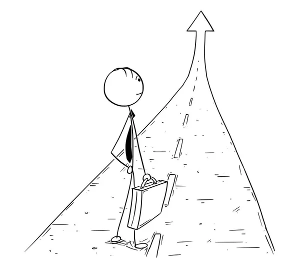 Konzeptionelle Karikatur eines Geschäftsmannes auf dem Weg zum Erfolg — Stockvektor