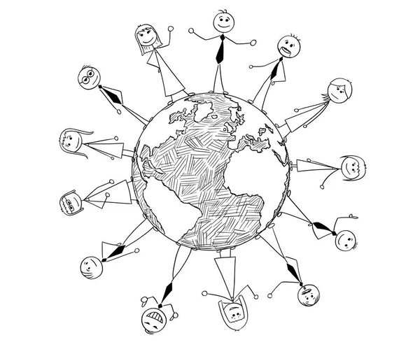 Dibujos animados conceptuales de la cooperación empresarial internacional — Vector de stock