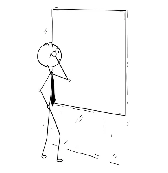Karikatur eines Geschäftsmannes, der auf leere leere Wandtafel blickt — Stockvektor