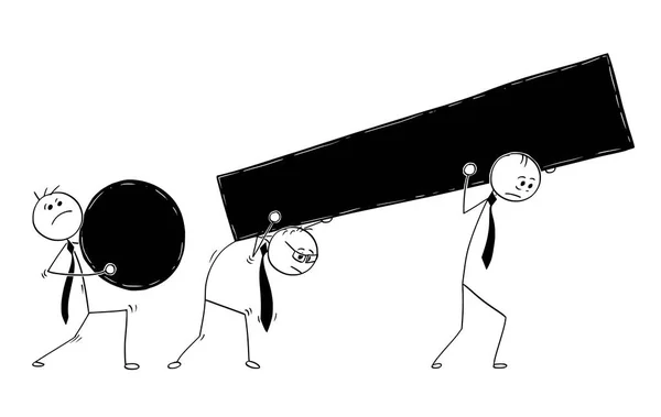 概念卡通三商人携带大感叹号 — 图库矢量图片