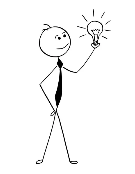 Konceptuální kreslený podnikatel drží zářící zářící světlo — Stockový vektor