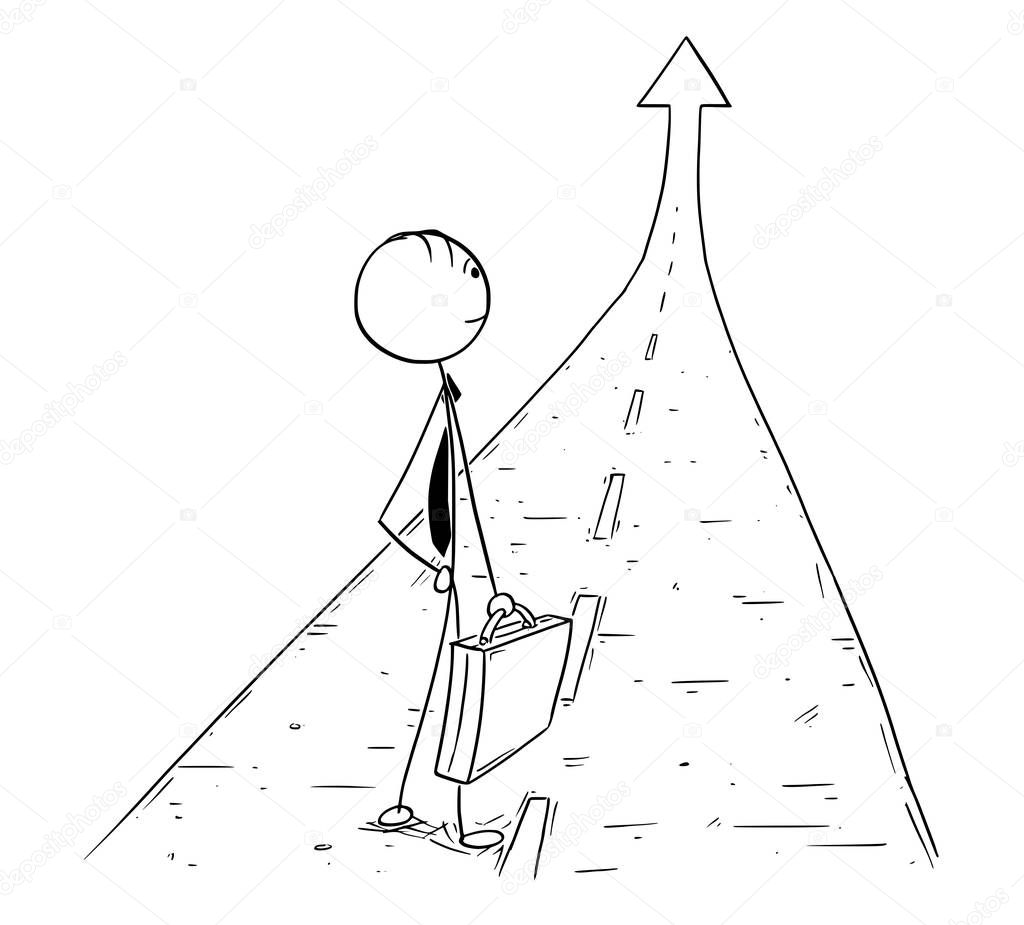Conceptual Cartoon of Business Man on the Road to Success