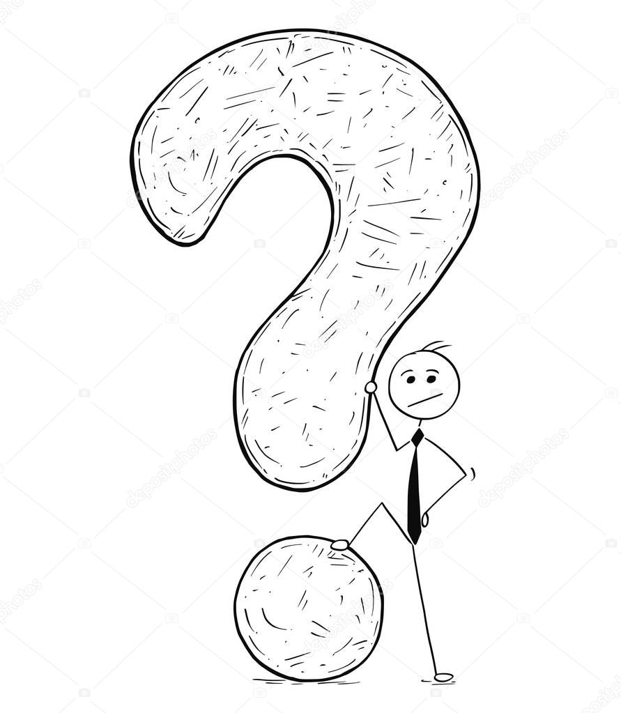 Conceptual Cartoon of Businessman Posing With Large Question Mar