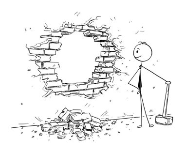 Bir duvar Breaking işadamı kavramsal karikatür