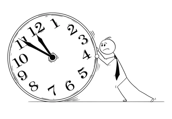 Εννοιολογική γελοιογραφία του επιχειρηματία που πιέζει το μεγάλο ρολόι — Διανυσματικό Αρχείο