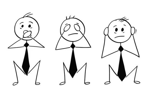 Cartone animato di tre saggi uomini d'affari che vedono, sentono e parlano no Evi — Vettoriale Stock