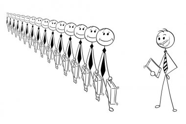 Aynı iş adamları ve bireysellik kavramsal karikatür