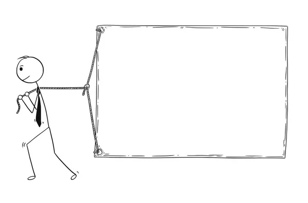 空の大きな看板を引っ張って実業家の概念的な漫画 — ストックベクタ