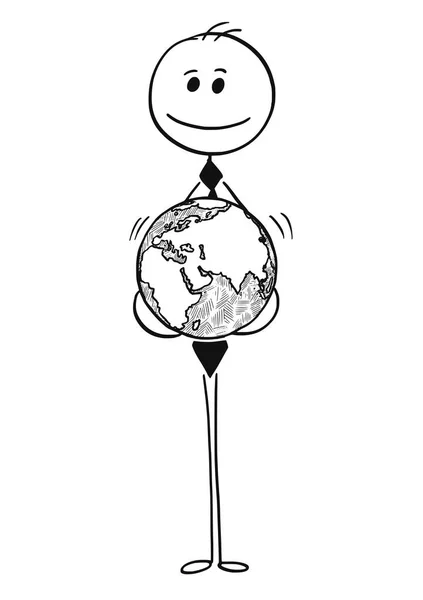 Caricatura conceptual del hombre de negocios con el mundo en las manos — Archivo Imágenes Vectoriales
