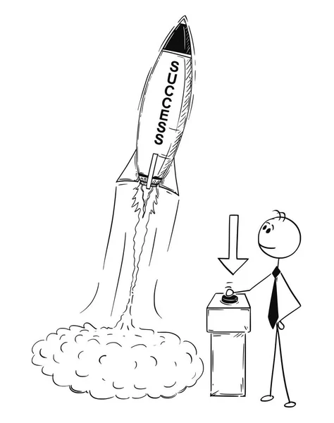Caricature conceptuelle du lancement d'une fusée commerciale — Image vectorielle