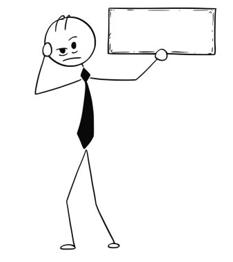 Boş işareti ile depresif işadamı kavramsal karikatür
