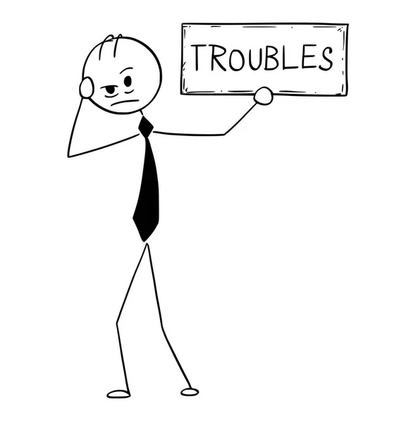 Kavramsal karikatür sorunları işareti ile depresif iş adamı — Stok Vektör