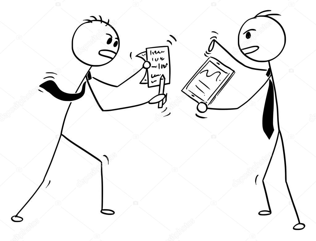 Conceptual Cartoon of Two Businessmen Arguing or Fighting