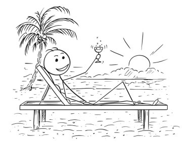 Kavramsal karikatür başarılı adam sahilde rahatlatıcı