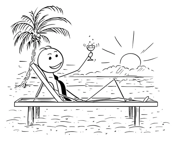 Концептуальная карикатура успешного бизнесмена, отдыхающего на пляже — стоковый вектор