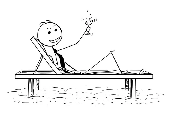 Desenhos animados conceituais do empresário bem sucedido Relaxando na praia — Vetor de Stock
