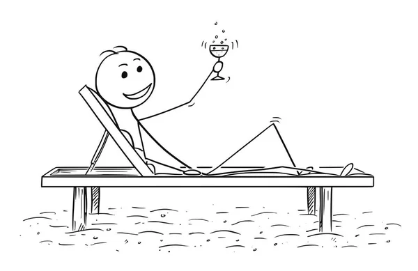 Caricature conceptuelle de l'homme qui réussit à se détendre sur la plage — Image vectorielle