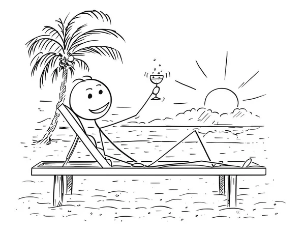 Kavramsal karikatür başarılı adam sahilde rahatlatıcı — Stok Vektör