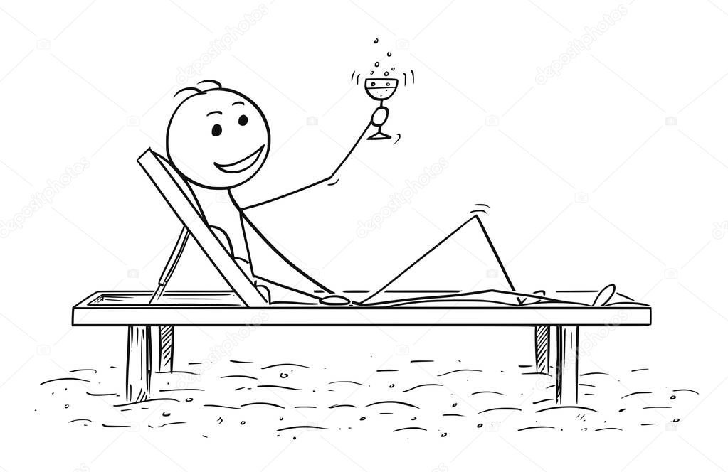 Conceptual Cartoon of Successful Man Relaxing on the Beach