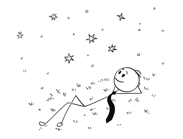 Caricature conceptuelle d'un homme d'affaires rêveur observant des étoiles — Image vectorielle