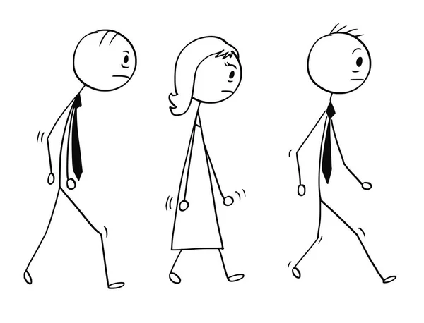 Conceptual Cartoon of Sad or Tired Business People Walking - Stok Vektor