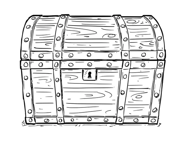 Tecknade vektor ritning av gamla tomma stängd eller låst pirat bröst — Stock vektor