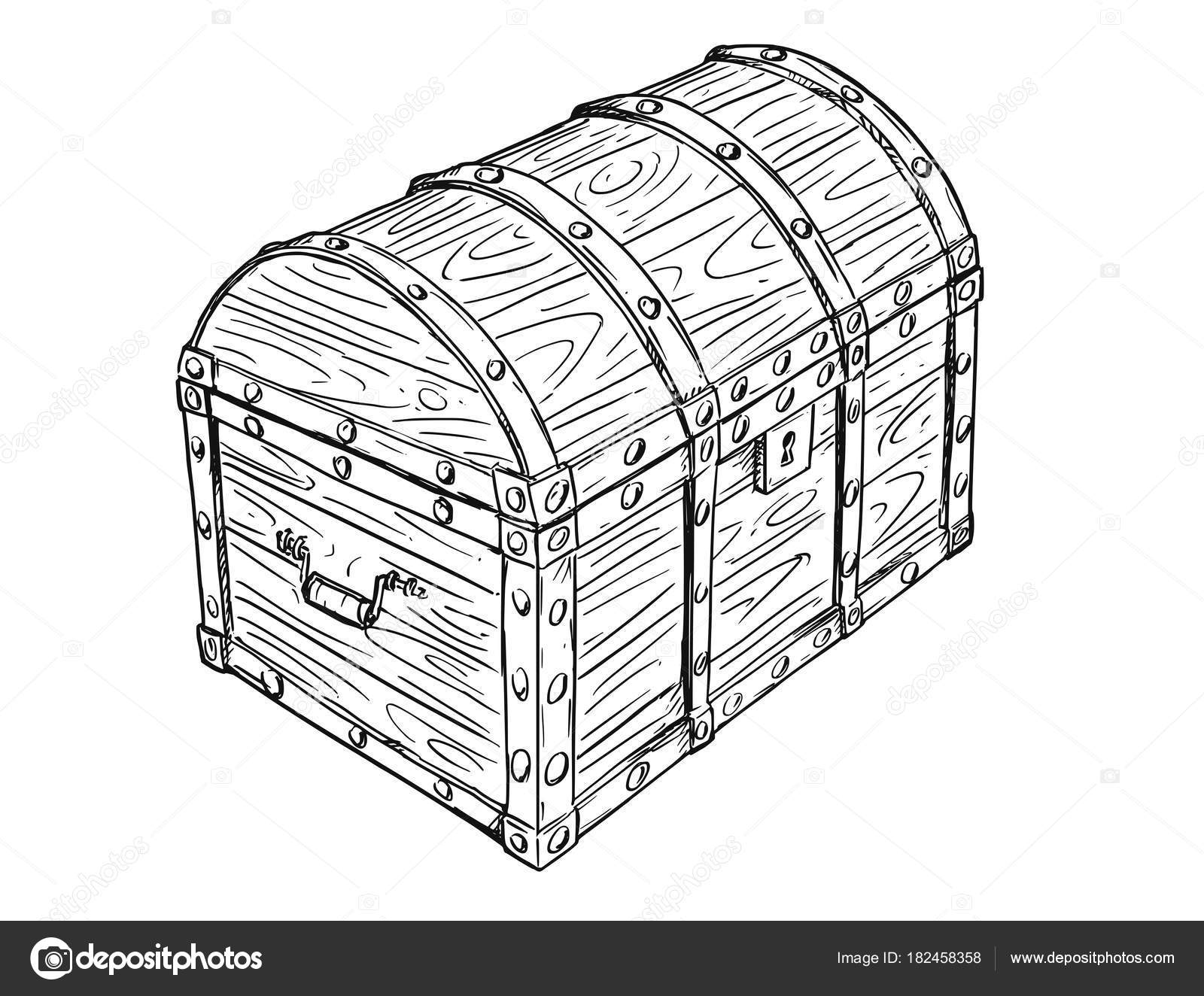 Cartoon Vector Drawing of Old Empty Closed or Locked Pirate Chest Stock
